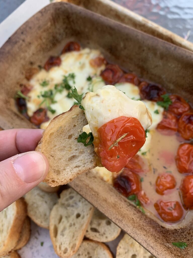 roasted cherry tomato and mozzarella with baguette