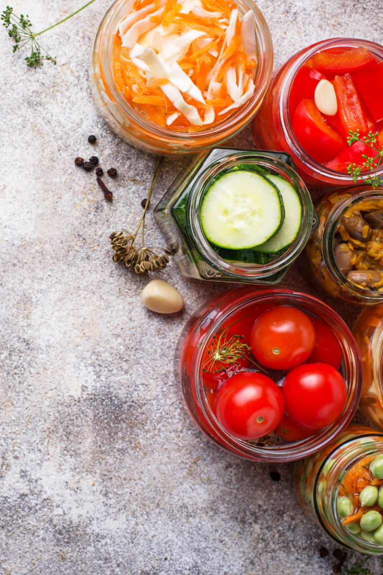 vegetables in jars opened