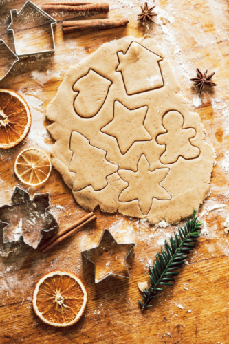 gingerbread dough with shapes cut out